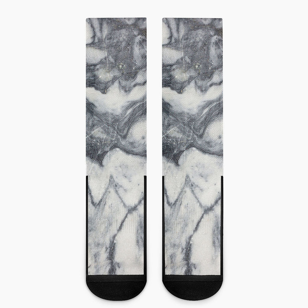 Dark Grey White Marble Print Crew Socks