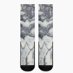 Dark Grey White Marble Print Crew Socks