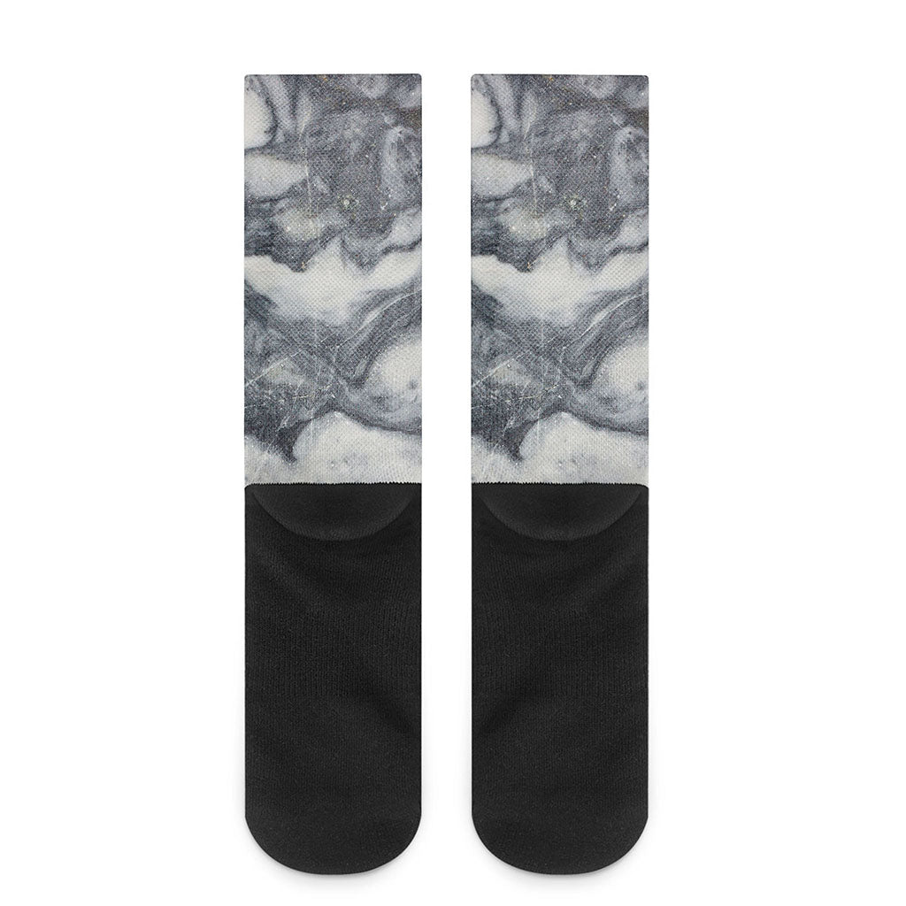 Dark Grey White Marble Print Crew Socks