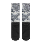 Dark Grey White Marble Print Crew Socks