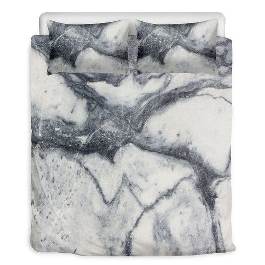 Dark Grey White Marble Print Duvet Cover Bedding Set