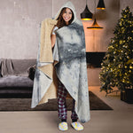 Dark Grey White Marble Print Hooded Blanket