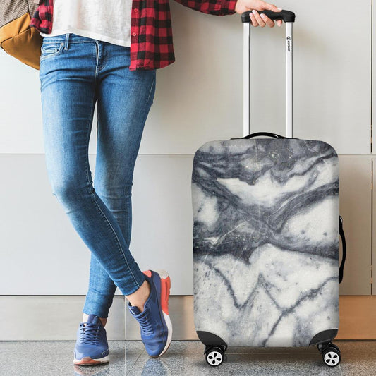 Dark Grey White Marble Print Luggage Cover GearFrost