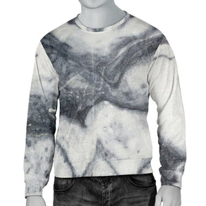Dark Grey White Marble Print Men's Crewneck Sweatshirt GearFrost