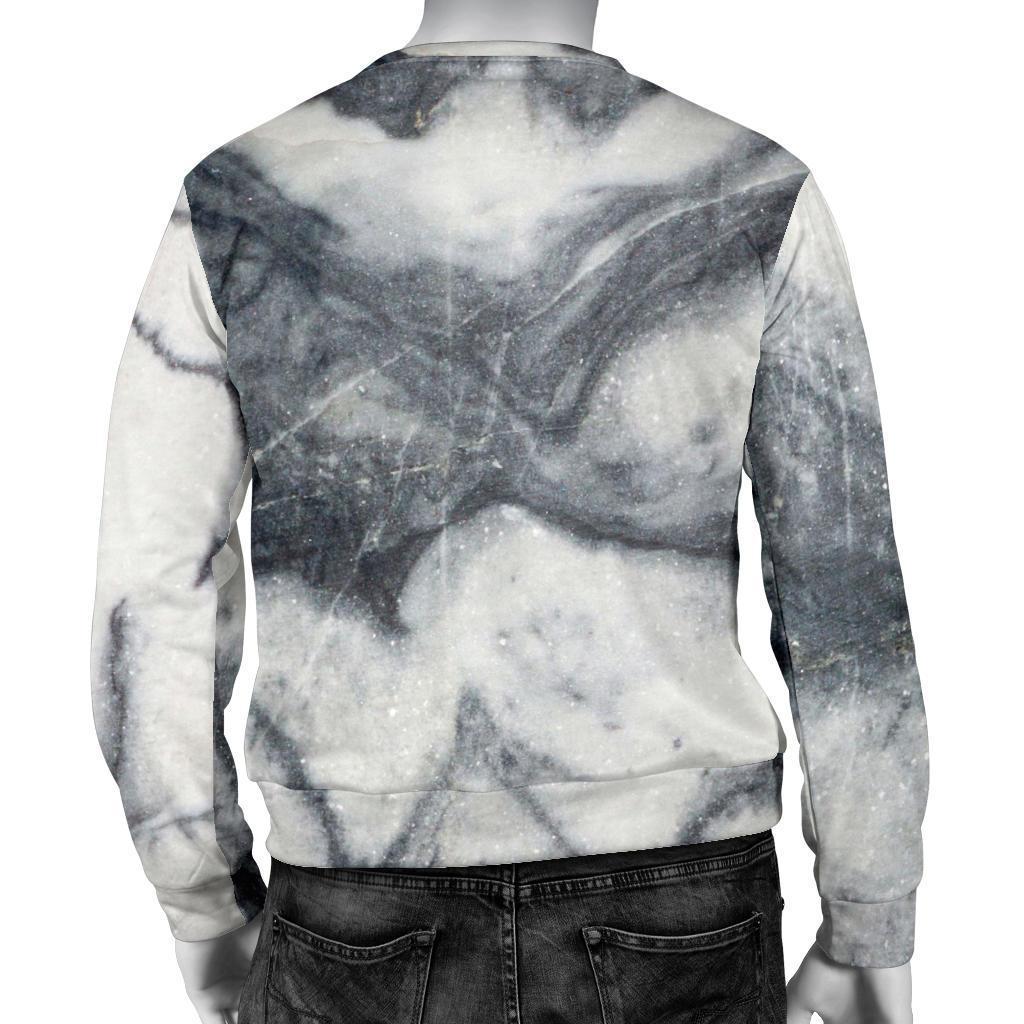 Dark Grey White Marble Print Men's Crewneck Sweatshirt GearFrost
