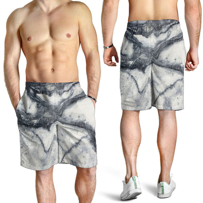 Dark Grey White Marble Print Men's Shorts