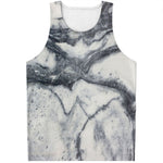Dark Grey White Marble Print Men's Tank Top