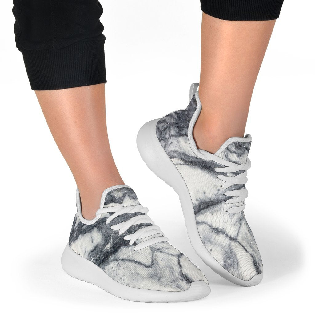 Dark Grey White Marble Print Mesh Knit Shoes GearFrost