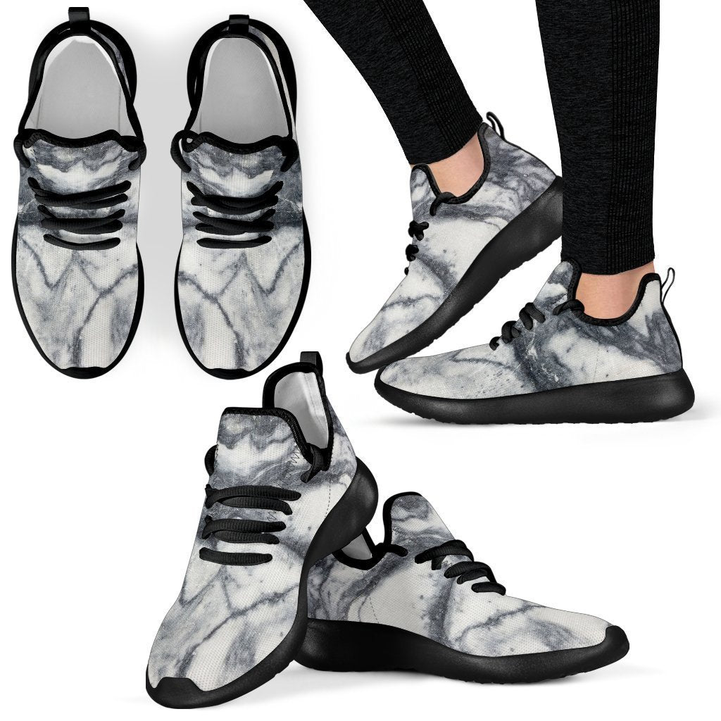 Dark Grey White Marble Print Mesh Knit Shoes GearFrost
