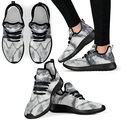 Dark Grey White Marble Print Mesh Knit Shoes GearFrost