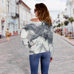 Dark Grey White Marble Print Off Shoulder Sweatshirt GearFrost