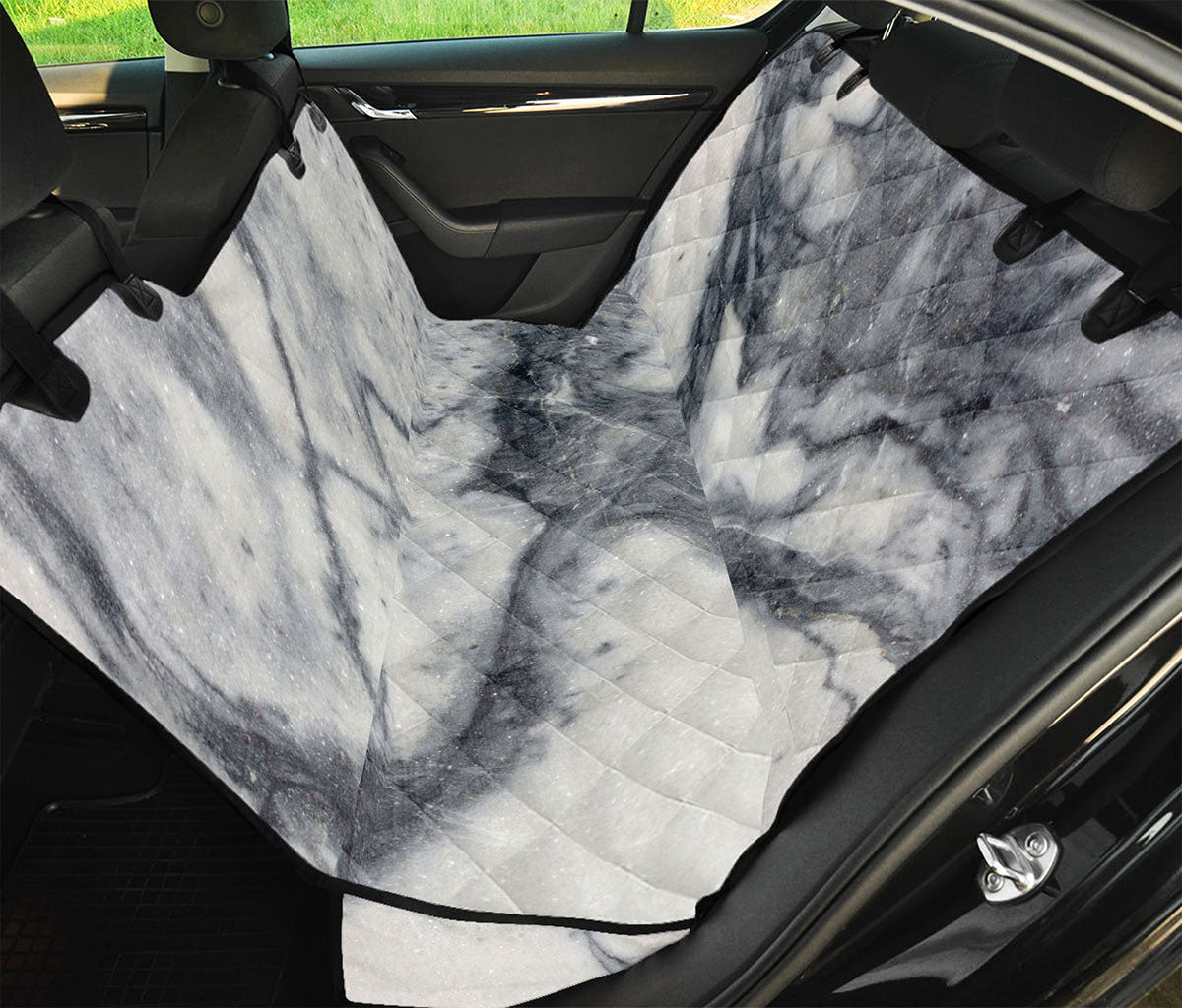 Dark Grey White Marble Print Pet Car Back Seat Cover