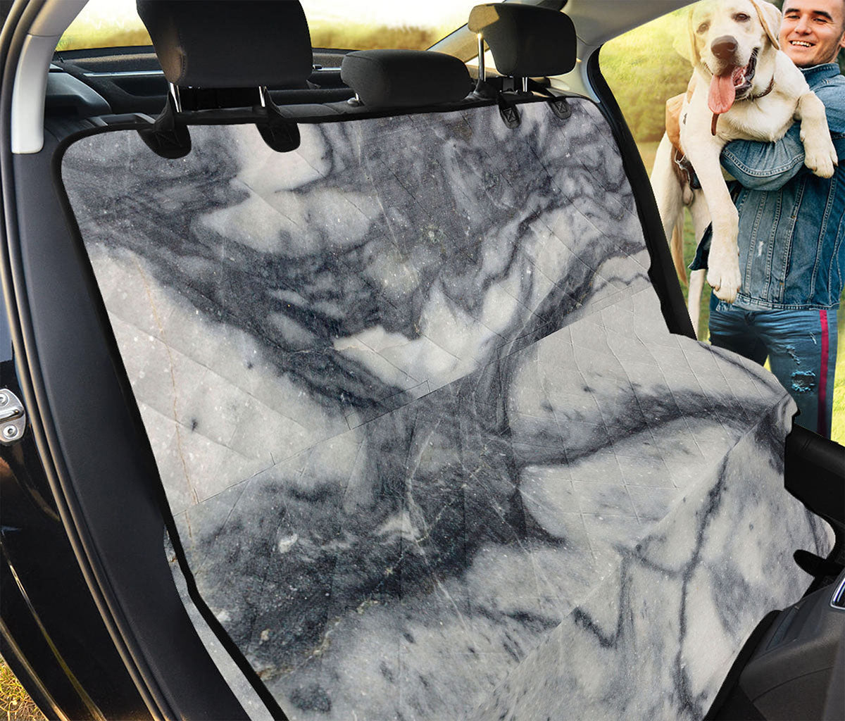 Dark Grey White Marble Print Pet Car Back Seat Cover