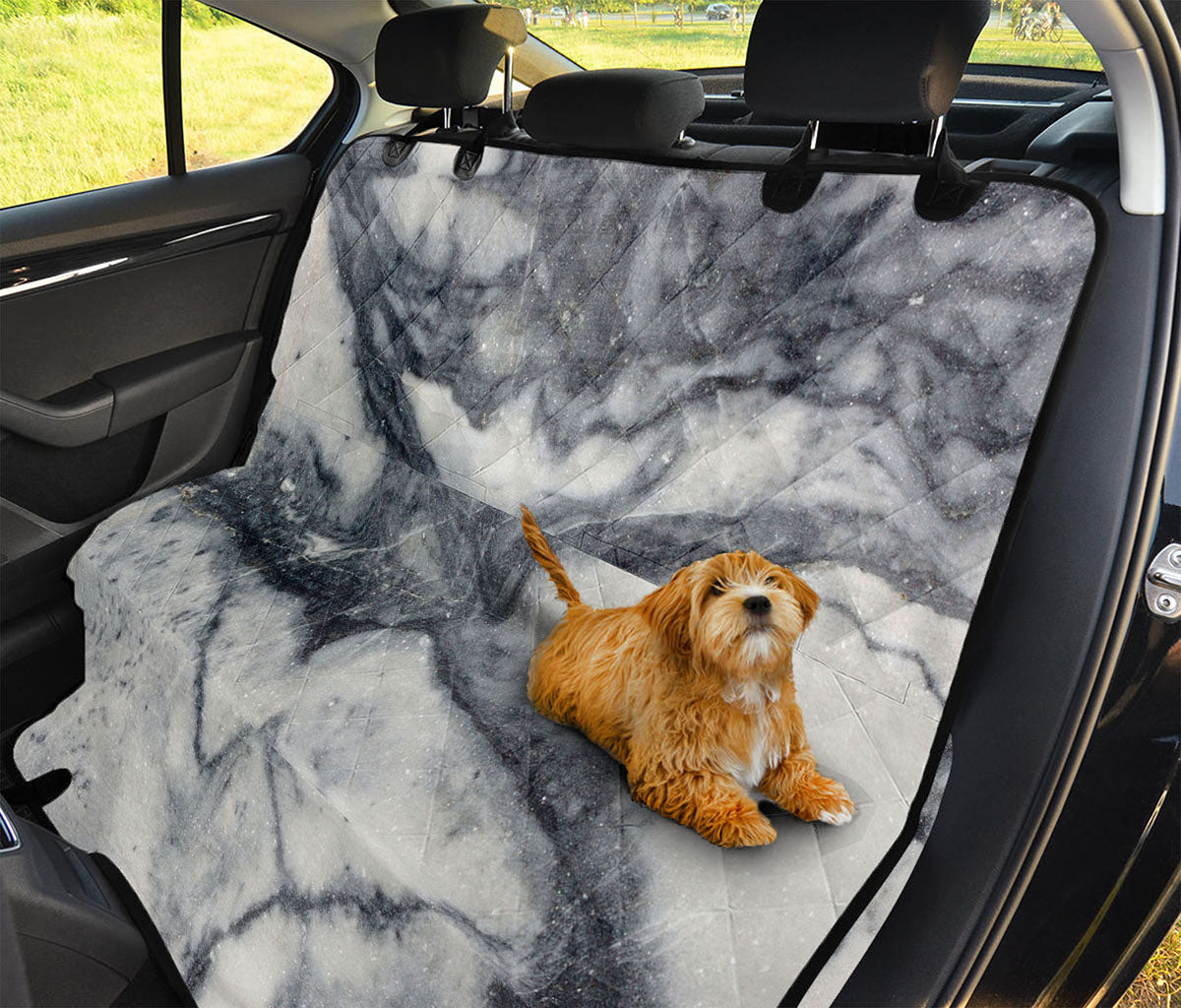 Dark Grey White Marble Print Pet Car Back Seat Cover