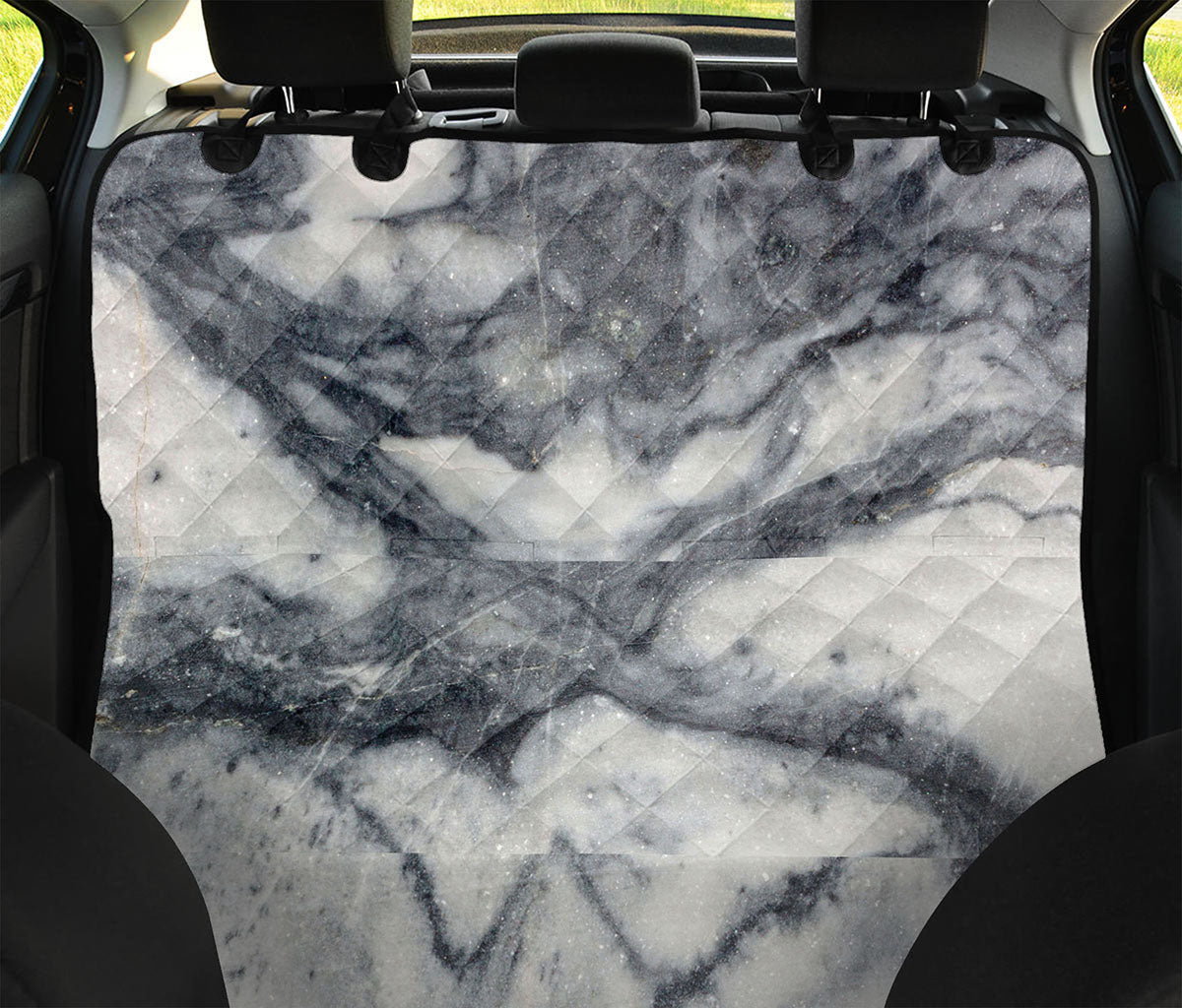 Dark Grey White Marble Print Pet Car Back Seat Cover