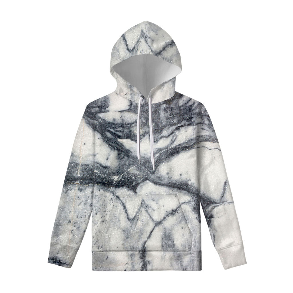 Dark Grey White Marble Print Pullover Hoodie