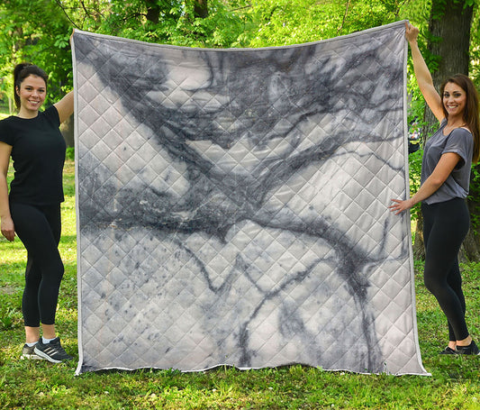 Dark Grey White Marble Print Quilt
