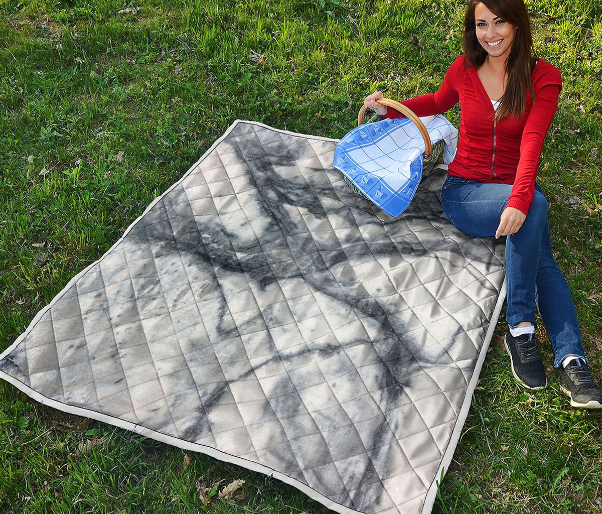 Dark Grey White Marble Print Quilt