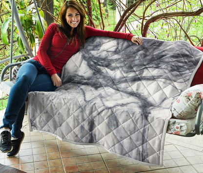 Dark Grey White Marble Print Quilt