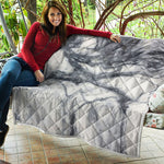Dark Grey White Marble Print Quilt