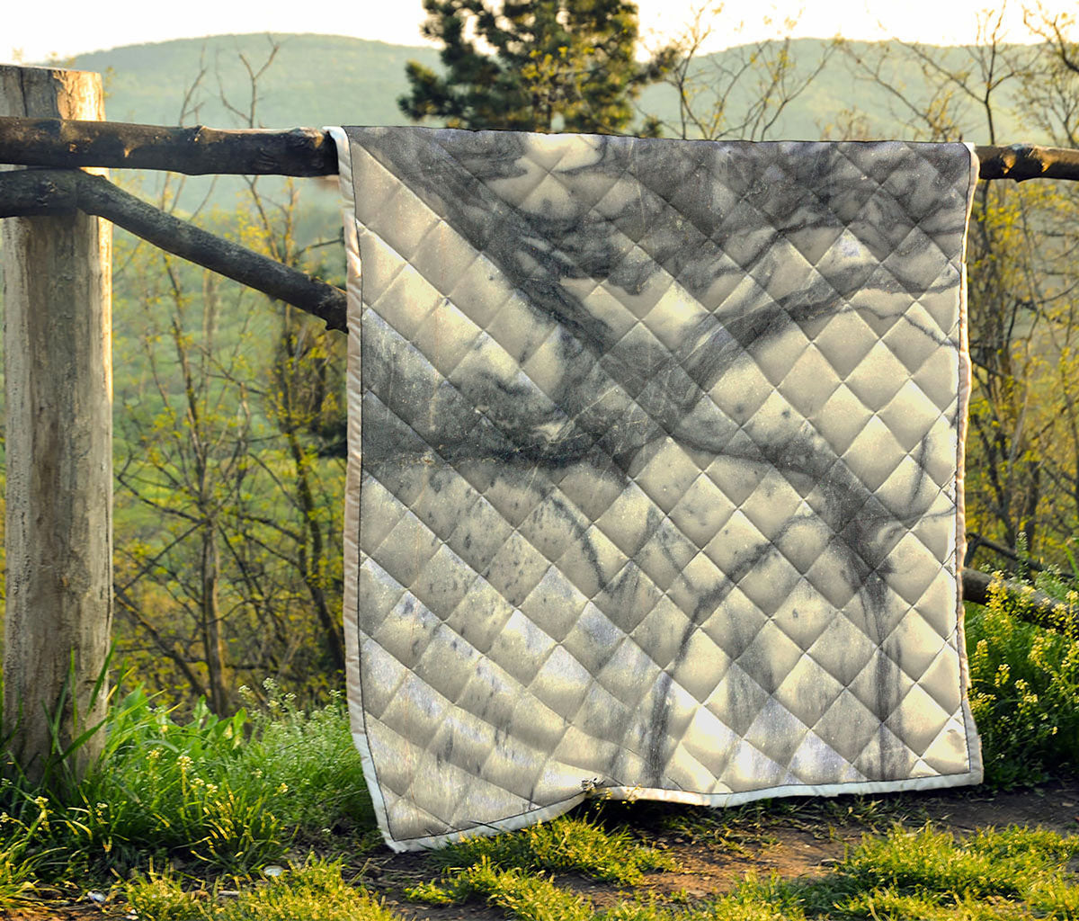 Dark Grey White Marble Print Quilt
