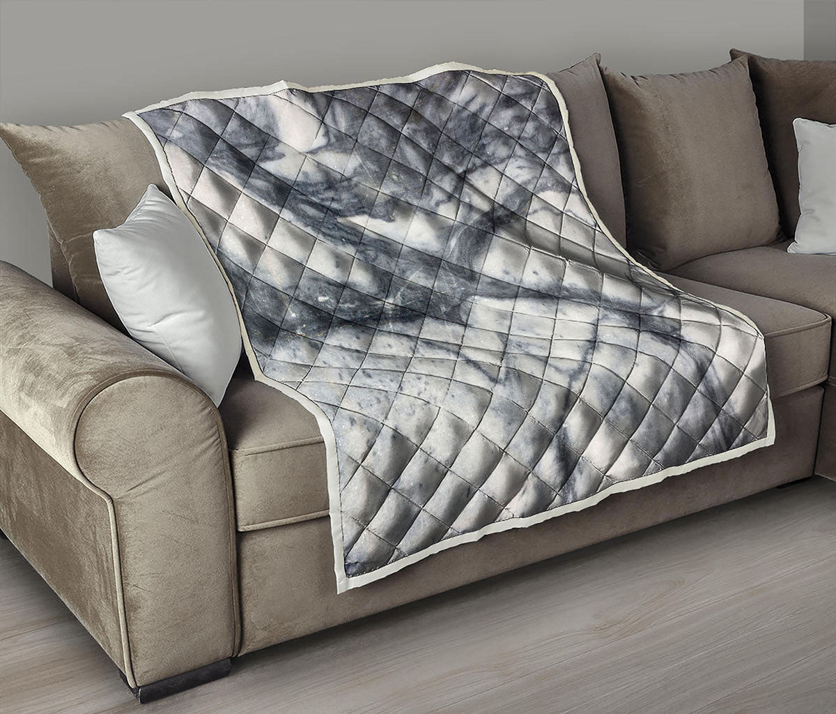 Dark Grey White Marble Print Quilt
