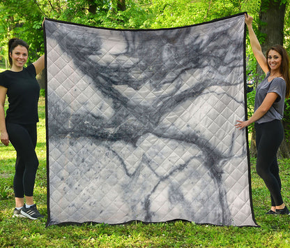 Dark Grey White Marble Print Quilt