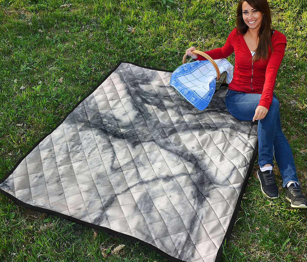 Dark Grey White Marble Print Quilt