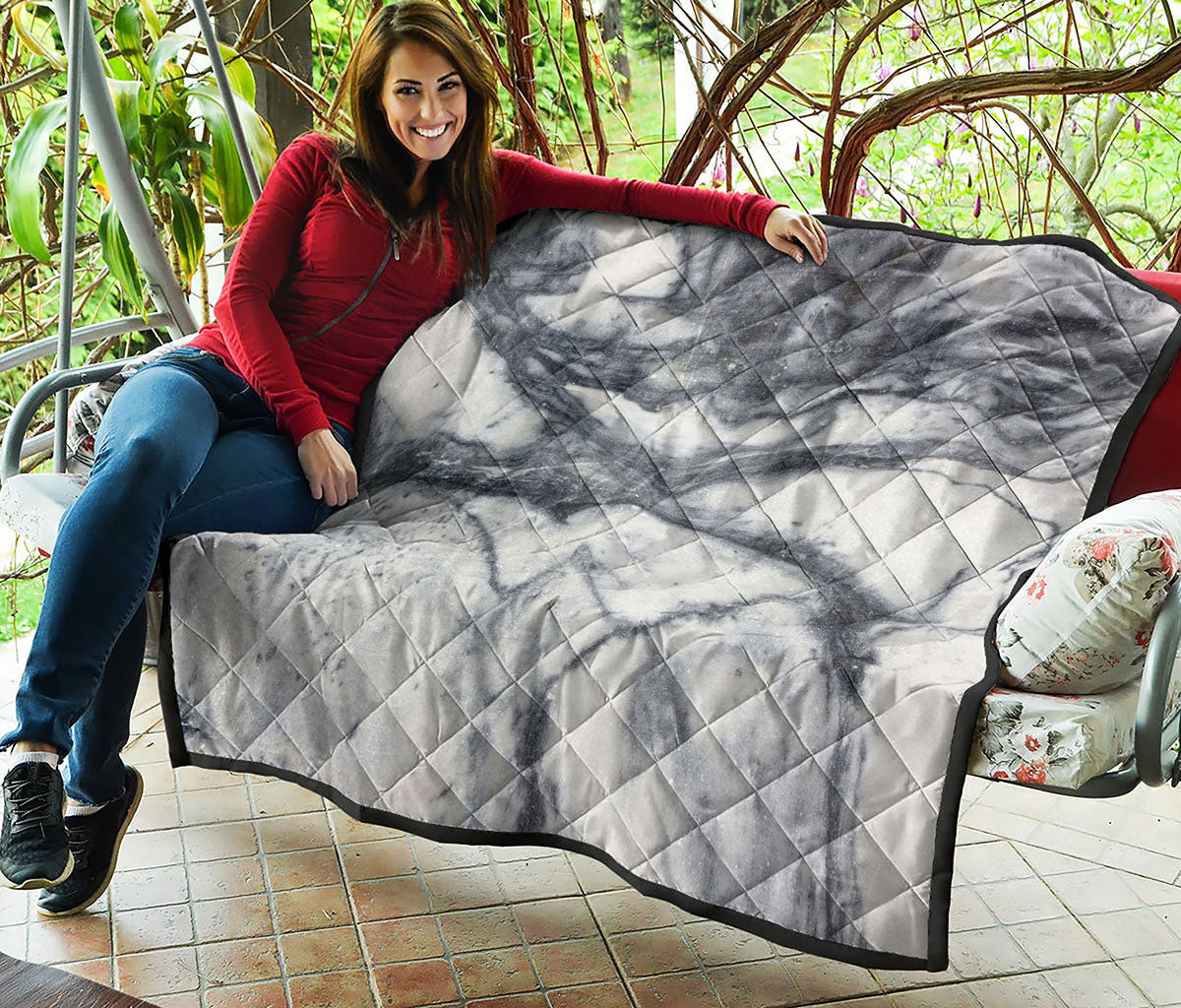 Dark Grey White Marble Print Quilt