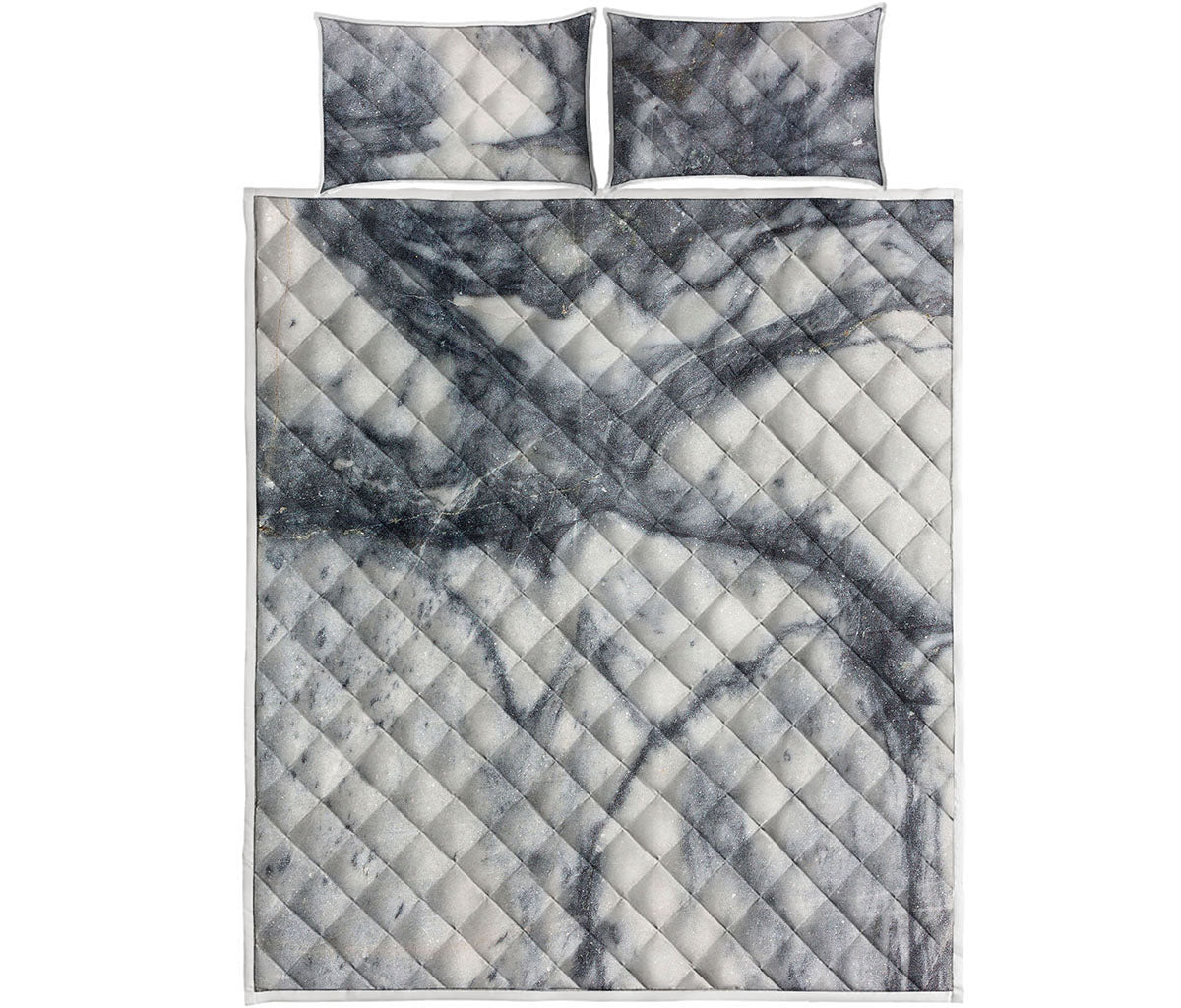 Dark Grey White Marble Print Quilt Bed Set