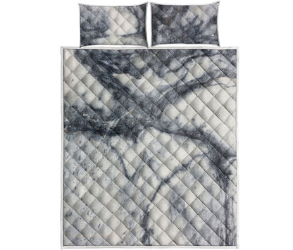 Dark Grey White Marble Print Quilt Bed Set