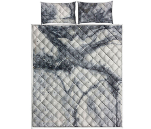 Dark Grey White Marble Print Quilt Bed Set