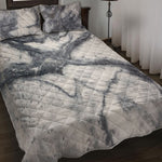 Dark Grey White Marble Print Quilt Bed Set