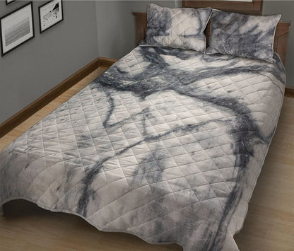 Dark Grey White Marble Print Quilt Bed Set