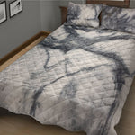Dark Grey White Marble Print Quilt Bed Set