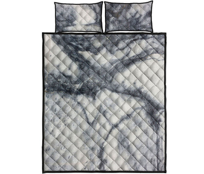 Dark Grey White Marble Print Quilt Bed Set