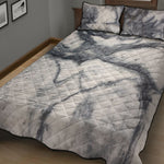 Dark Grey White Marble Print Quilt Bed Set