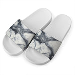 Dark Grey White Marble Print White Slide Sandals