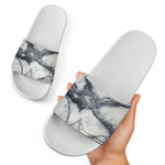Dark Grey White Marble Print White Slide Sandals