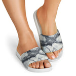 Dark Grey White Marble Print White Slide Sandals