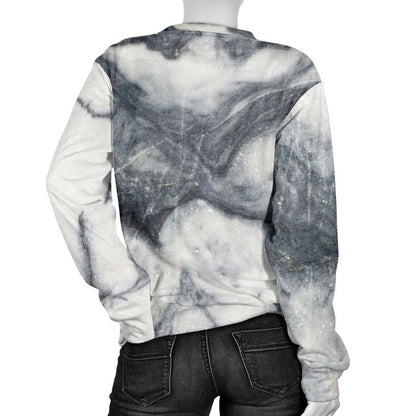 Dark Grey White Marble Print Women's Crewneck Sweatshirt GearFrost