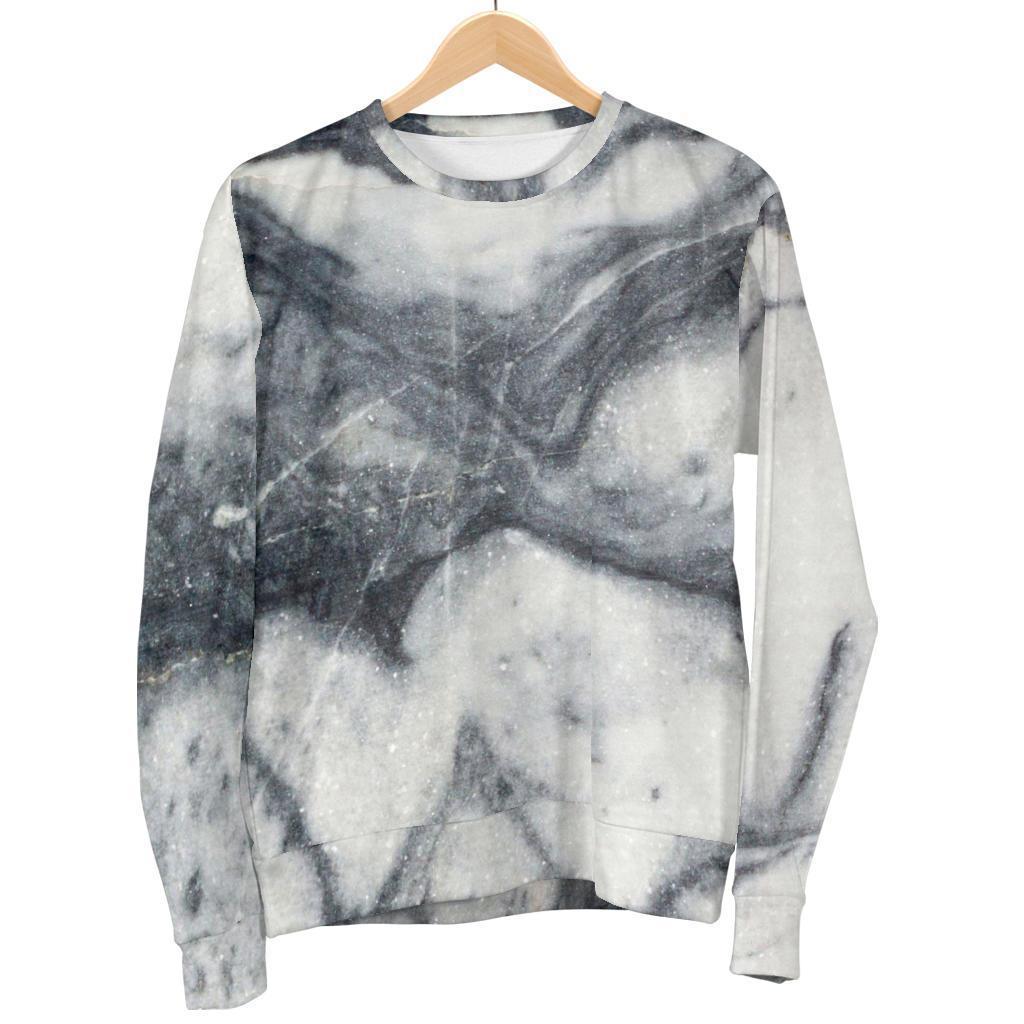 Dark Grey White Marble Print Women's Crewneck Sweatshirt GearFrost