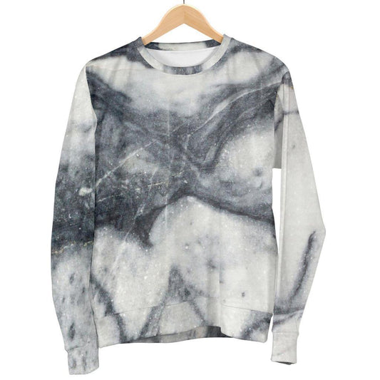 Dark Grey White Marble Print Women's Crewneck Sweatshirt GearFrost