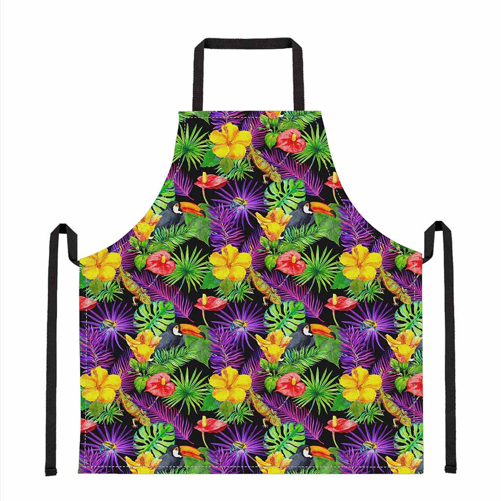 Dark Hawaiian Tropical Pattern Print Apron