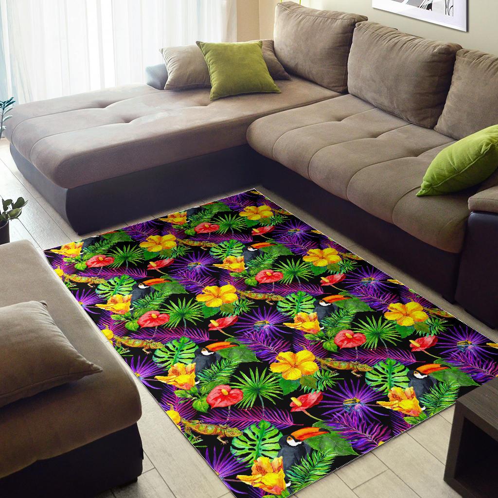 Dark Hawaiian Tropical Pattern Print Area Rug GearFrost