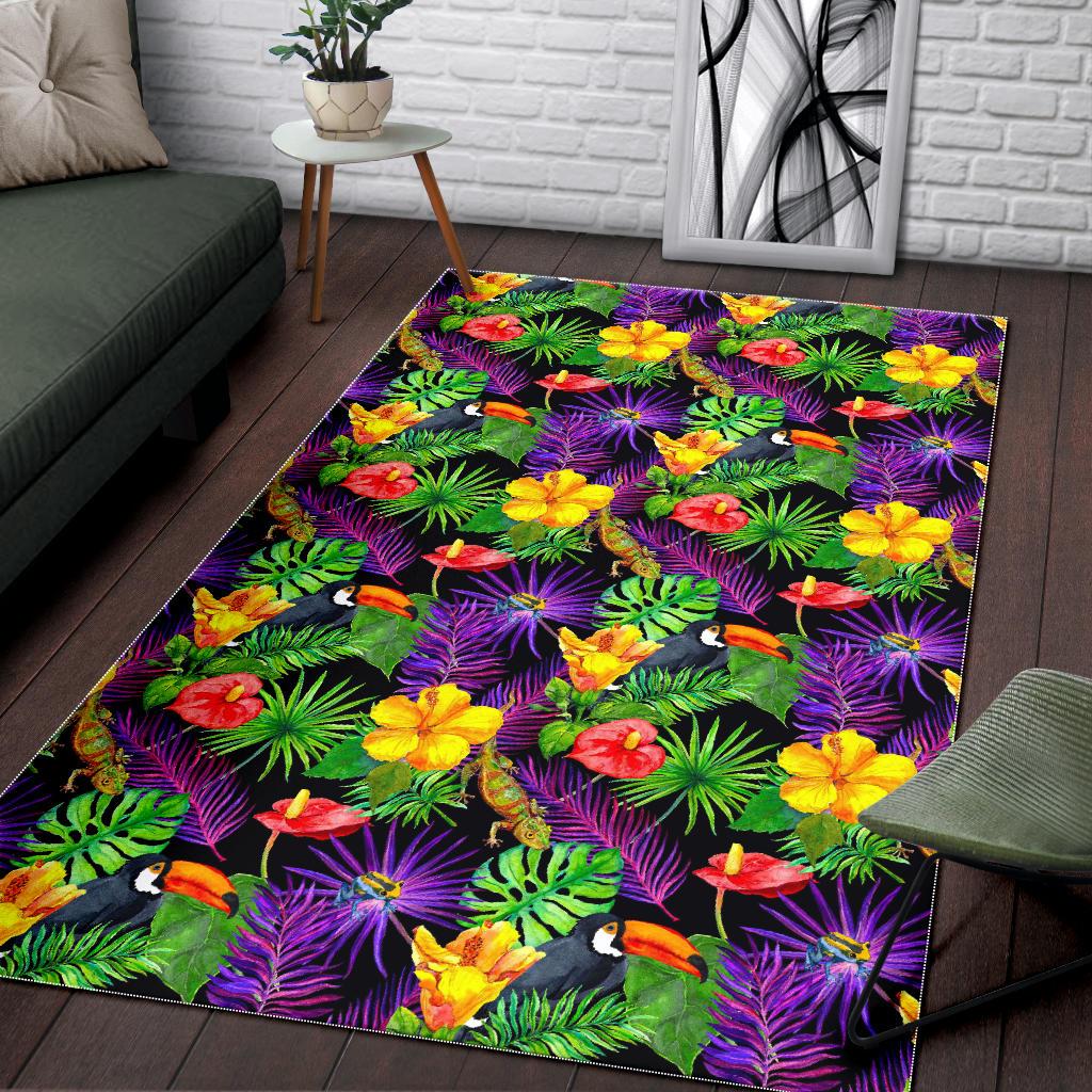 Dark Hawaiian Tropical Pattern Print Area Rug GearFrost