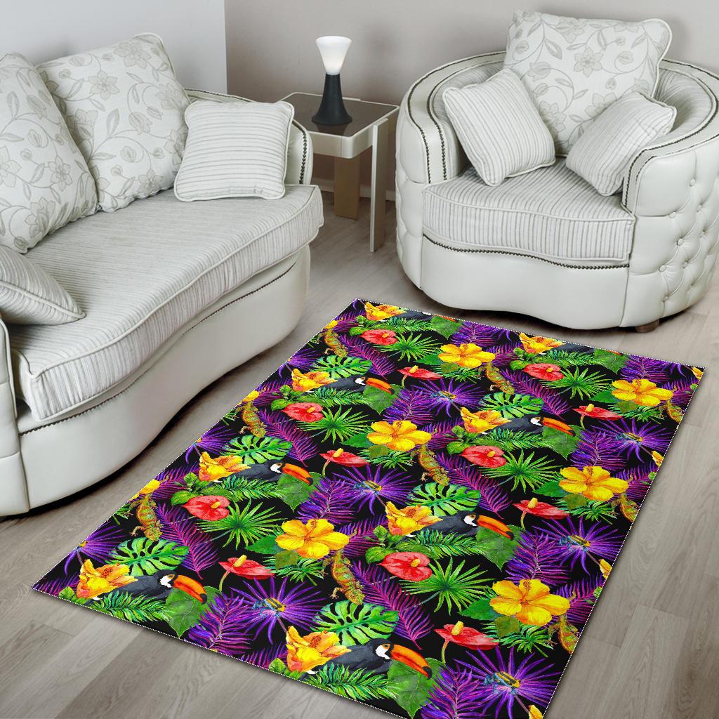 Dark Hawaiian Tropical Pattern Print Area Rug GearFrost