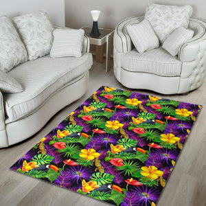 Dark Hawaiian Tropical Pattern Print Area Rug GearFrost