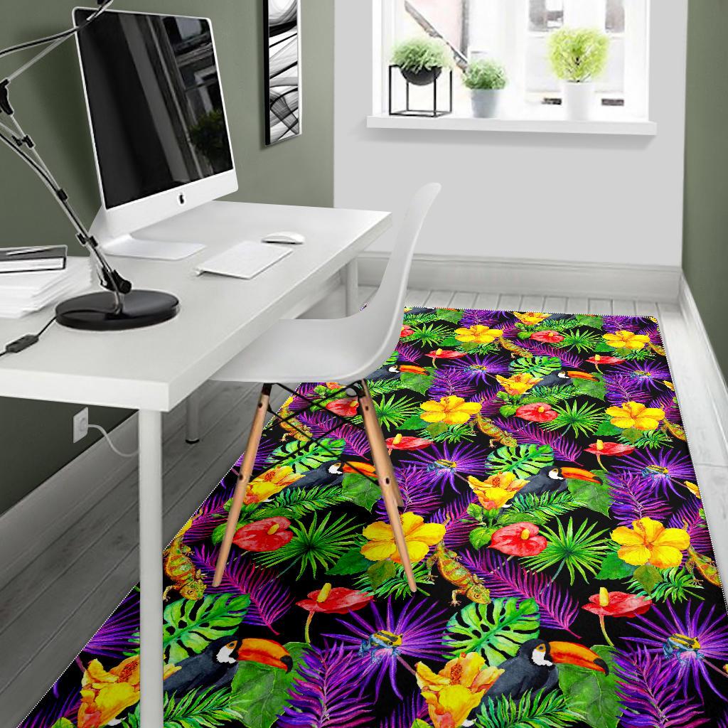 Dark Hawaiian Tropical Pattern Print Area Rug GearFrost