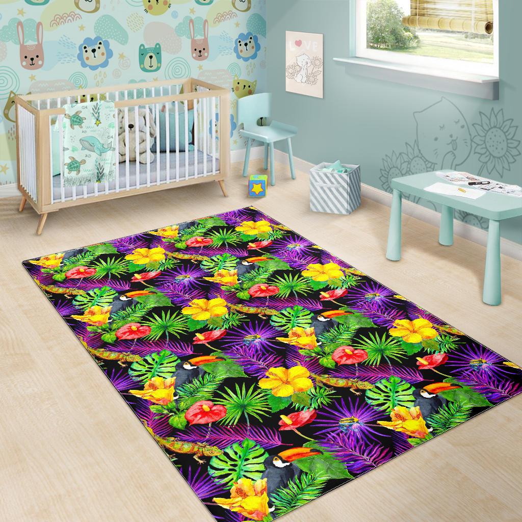 Dark Hawaiian Tropical Pattern Print Area Rug GearFrost